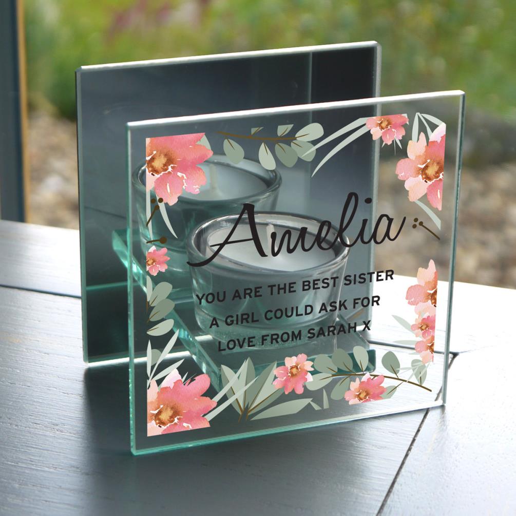 Personalised Floral Mirrored Glass Tea Light Holder Extra Image 1